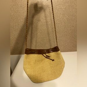 Neiman Marcus Collection Leather Style Straw Beach Bag or Purse.